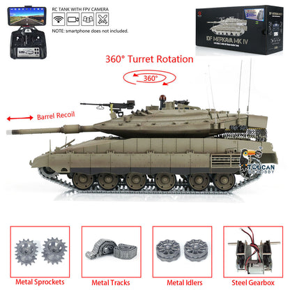 TOUCAN RC HOBBY 1:16 Heng Long 3958 RC Main Battle Tank IDF Merkava MK IV FPV Upgrade Edition W/ Metal Tracks 360 Rotating Barrel Recoil