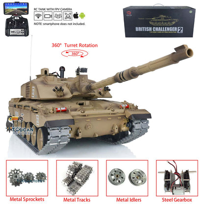 TOUCAN RC HOBBY Heng Long 1/16 TK7.0 Promotion British Challenger II 3908 RTR RC Tank 360 Degrees Turret BB IR Smoke Sound Light Metal Sprockets Idlers Wheels