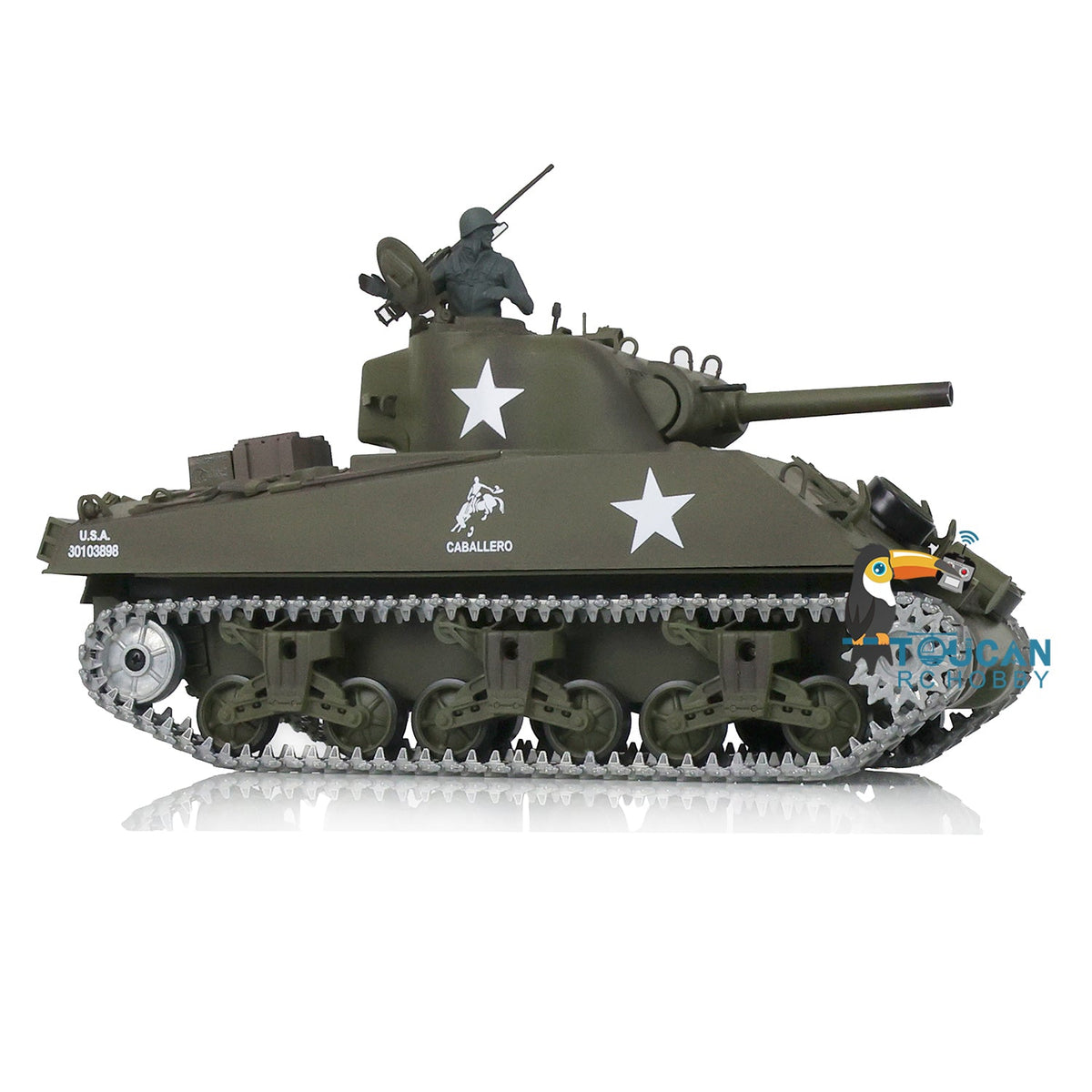 TOUCAN RC HOBBY Heng Long 1/16 TK7.0 3898 USA M4A3 Sherman RTR RC Tank Barrel Recoil Smoke 360 Degrees Turret BB IR Metal Tracks Gearbox Drive Idler Wheels