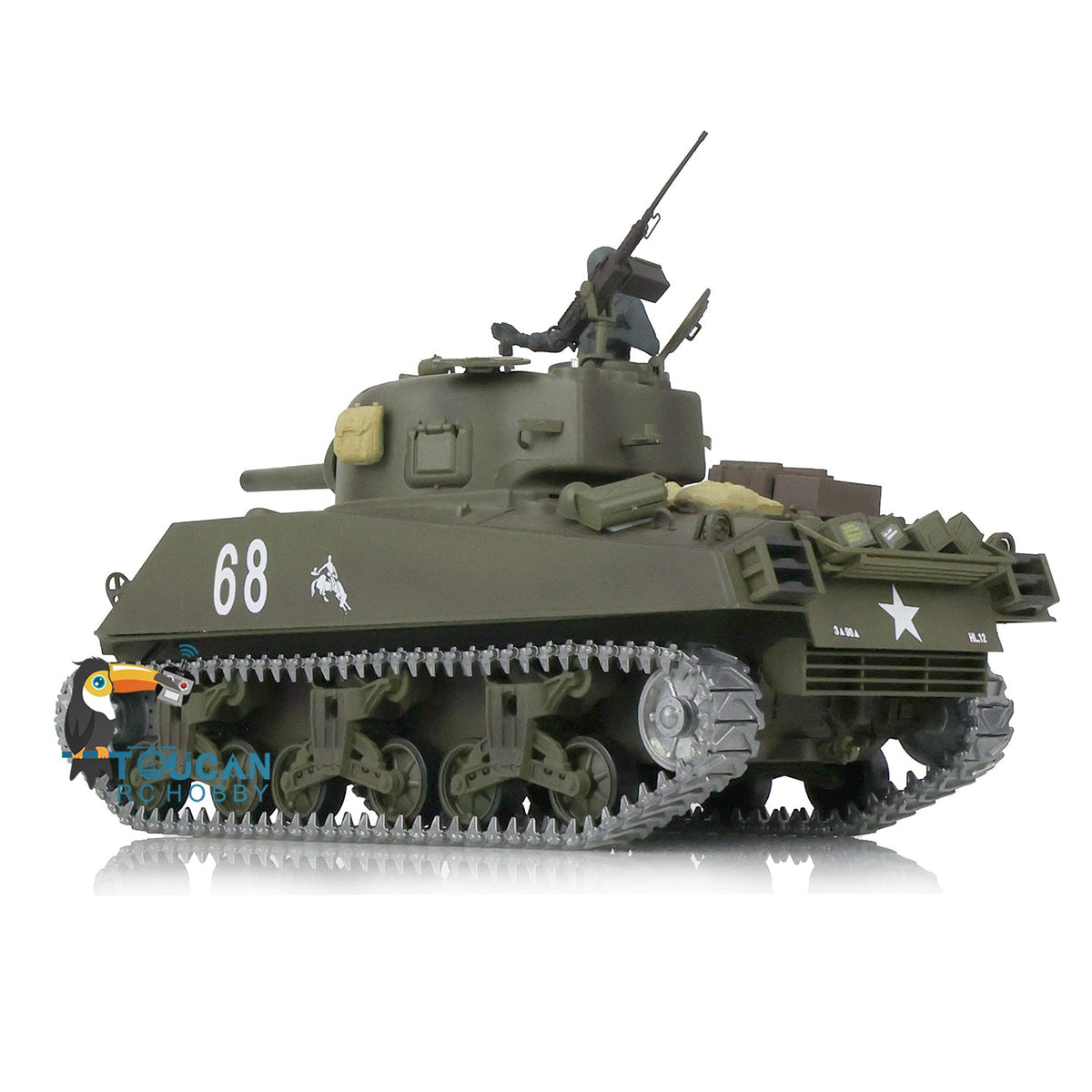 TOUCAN RC HOBBY Heng Long 1/16 TK7.0 3898 USA M4A3 Sherman RTR RC Tank Barrel Recoil Smoke 360 Degrees Turret BB IR Metal Tracks Gearbox Drive Idler Wheels