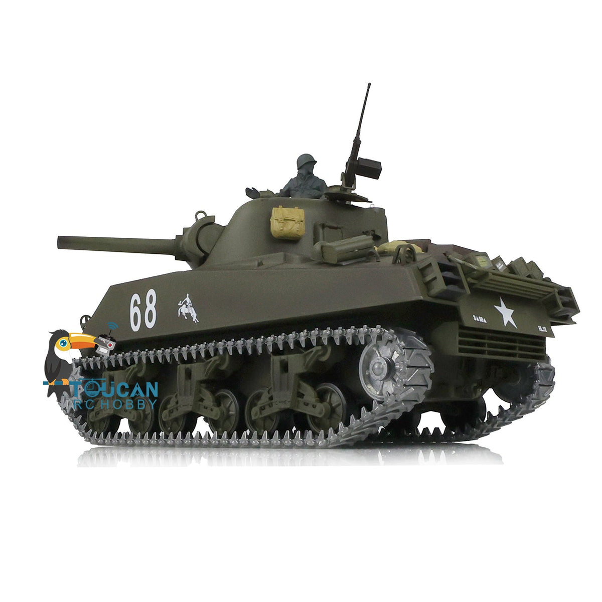 TOUCAN RC HOBBY Heng Long 1/16 TK7.0 Promotion USA M4A3 Sherman RTR RC Tank 3898 360 Degrees Turret Smoke BB IR Metal Barrel Tracks Sprockets Idlers Wheels Gearbox