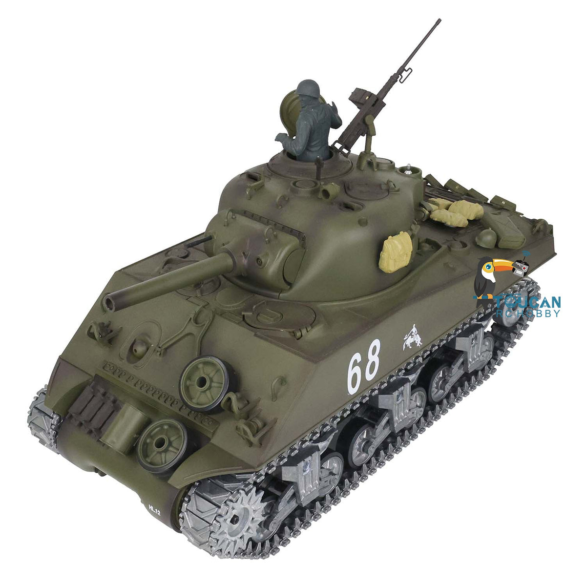 TOUCAN RC HOBBY Heng Long 1/16 TK7.0 Customized 3898 USA M4A3 Sherman RTR RC Tank Barrel Recoil 360 Degrees Turret Infrared Combat Smoke BB Metal Tracks Road Idler Drive Wheels