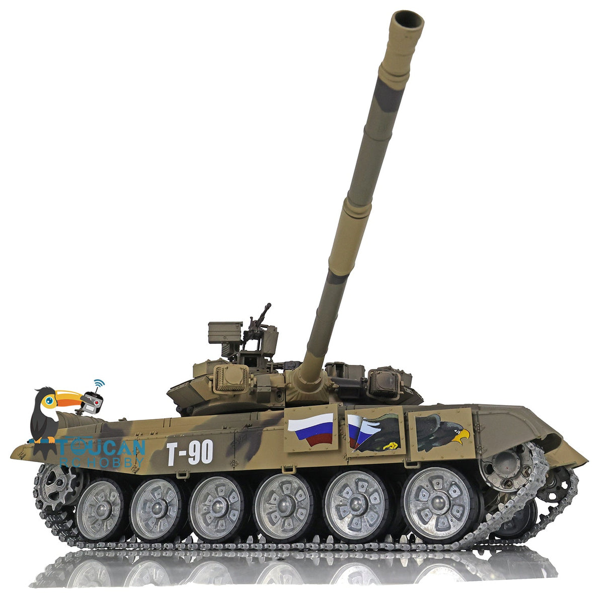 TOUCAN RC HOBBY Heng Long 1/16 TK7.0 Profession Russian T90 3938 RTR RC Tank 360 Degrees Turret Red Eyes Smoke BB IR Metal Track Sprockets Idlers Road Wheels