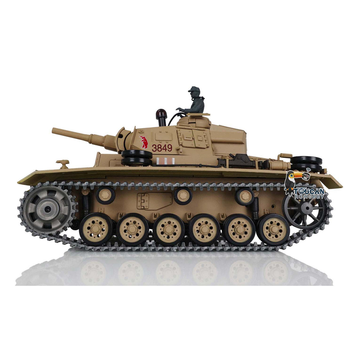 TOUCAN RC HOBBY Heng Long 1/16 Scale 7.0 Upgraded FPV Panzer III H RTR RC Tank 3849 360 Degrees Turret Metal Tracks Barrel Sprocket Wheels FPV