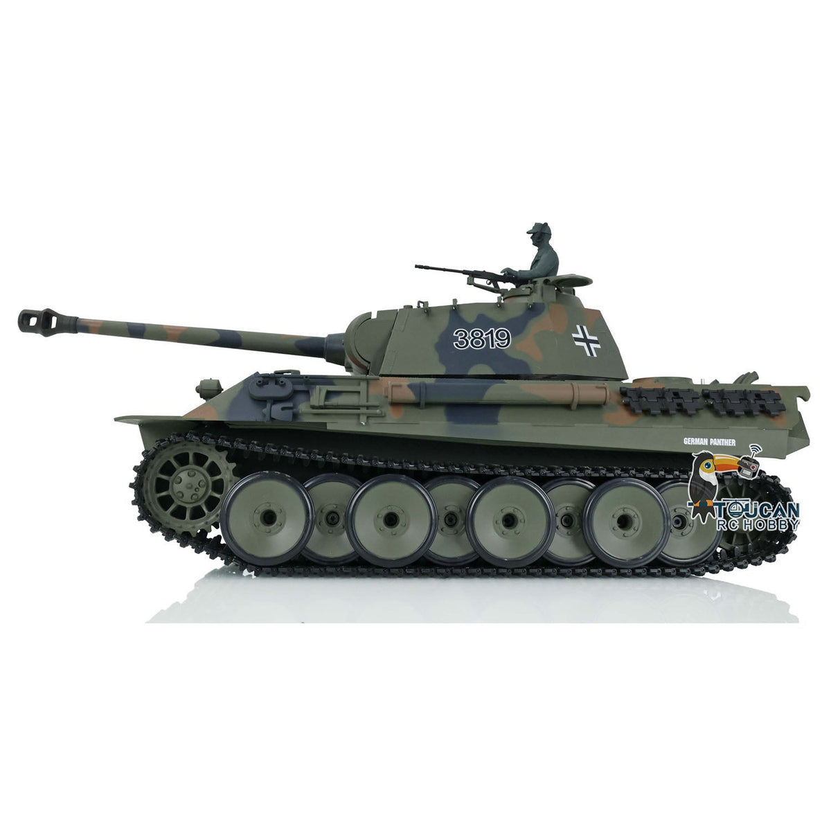 TOUCAN RC HOBBY Heng Long TK7.0 1/16 Plastic German Panther RTR RC Tank 3819 FPV 360 Degrees Turret BB IR Smoke Sounds Lights Metal Steel Driving Gearbox