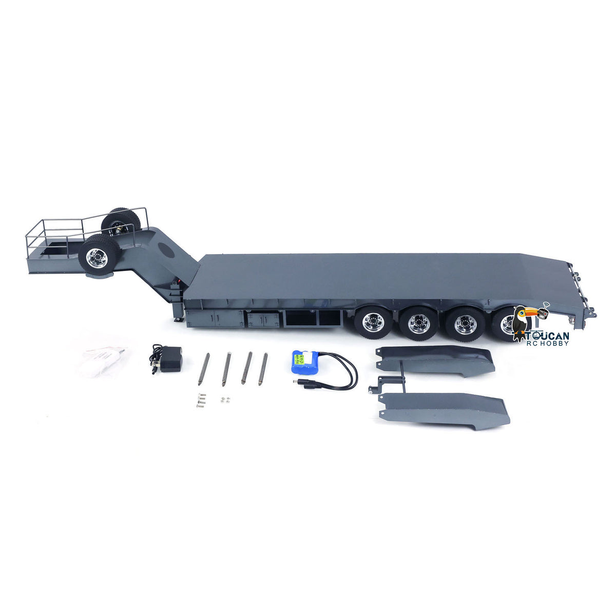 TOUCAN RC HOBBY HHG Model Metal 4 Axles Trailer for 1/14 JDM 189 RC Tractor Truck with Electric Tailboard