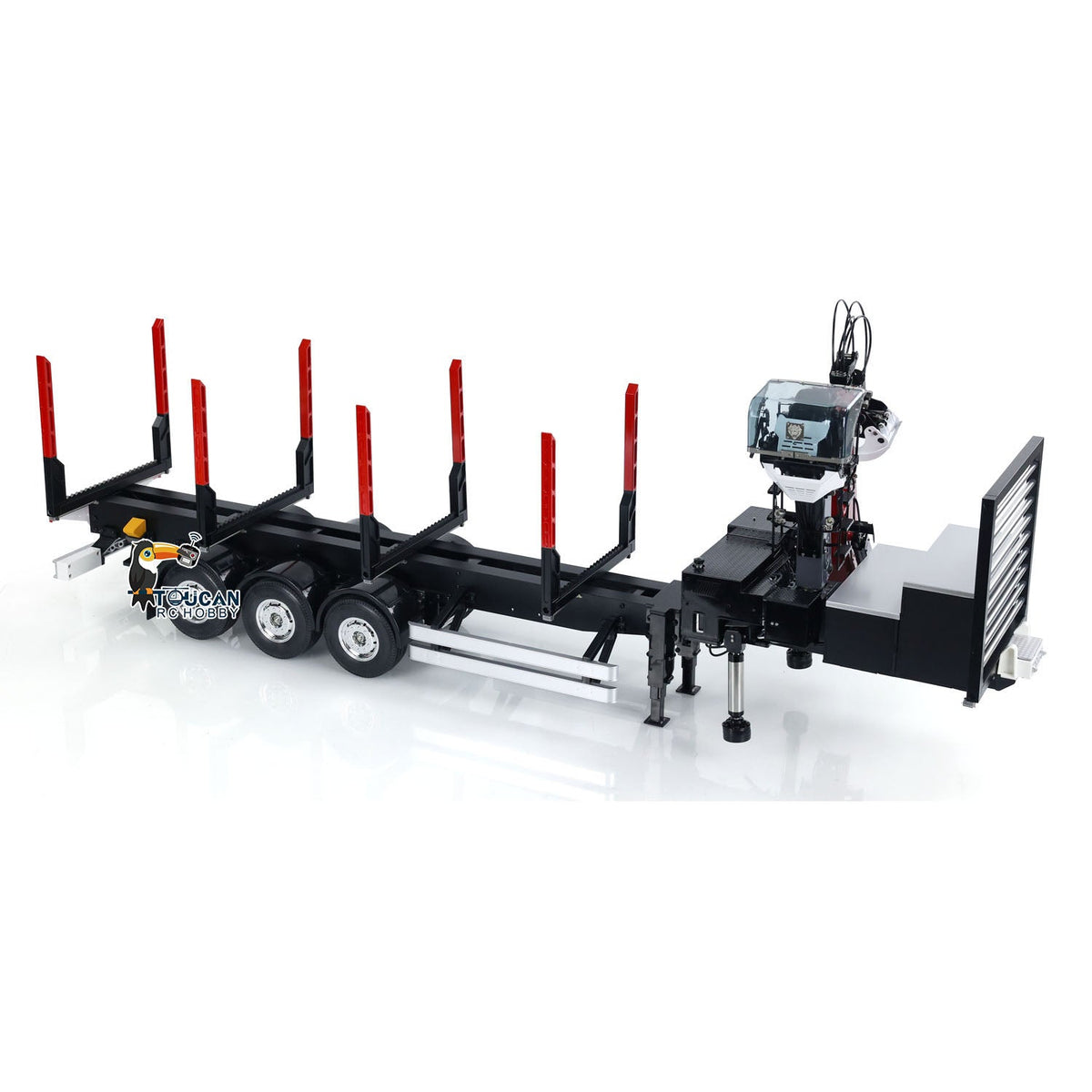 TOUCAN RC HOBBY Customized LESU Hydraulic Metal Timber Crane 1/14 RC Log Trailer Flatbed Semi Trailer Painted and Assembled 99*40*20(cm) Light System
