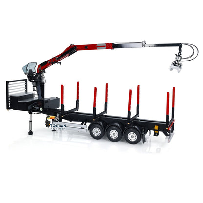 TOUCAN RC HOBBY Customized LESU Hydraulic Metal Timber Crane 1/14 RC Log Trailer Flatbed Semi Trailer Painted and Assembled 99*40*20(cm) Light System
