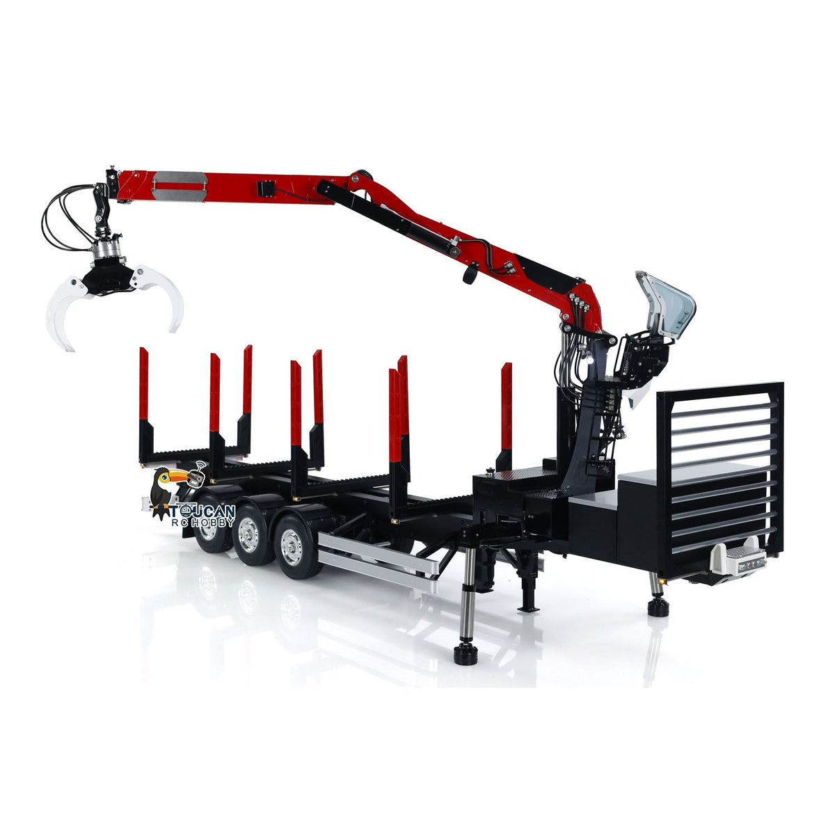 TOUCAN RC HOBBY Customized LESU Hydraulic Metal Timber Crane 1/14 RC Log Trailer Flatbed Semi Trailer Painted and Assembled 99*40*20(cm) Light System
