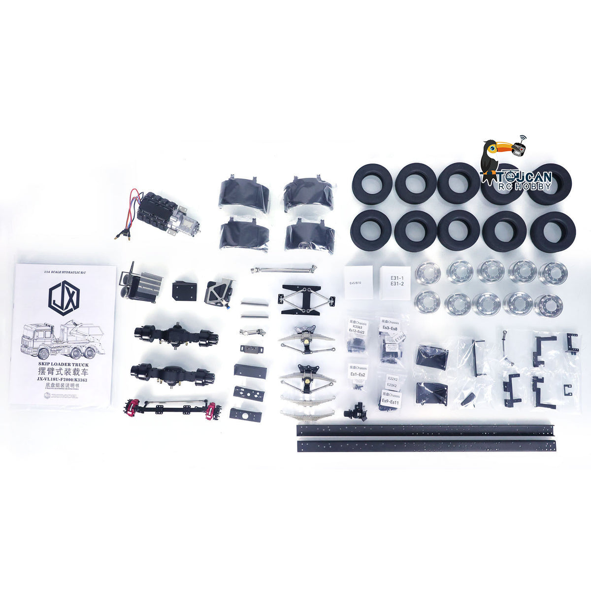 TOUCAN RC HOBBY JXModel VL18U F2000 K3363 Cabin 1/14 Metal 6x4 RC Hydraulic Skip Loader KIT Swing Arm Dump Garbage Truck 4-Way Valve 2-Speed Gearbox for Hobby Builders