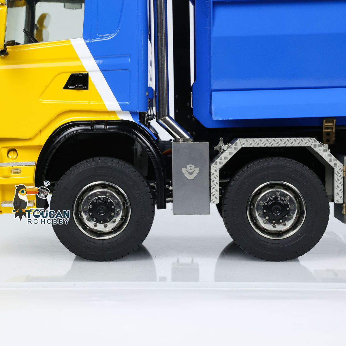 TOUCAN RC HOBBY LXY G88 1/14 Metal 8x8 RC Hydraulic Roll On Off Dump Truck PNP U-Shaped High Bucket 3 Speed Transmission Differential Lock Light Sound ST8 Controller for Construction Collectors
