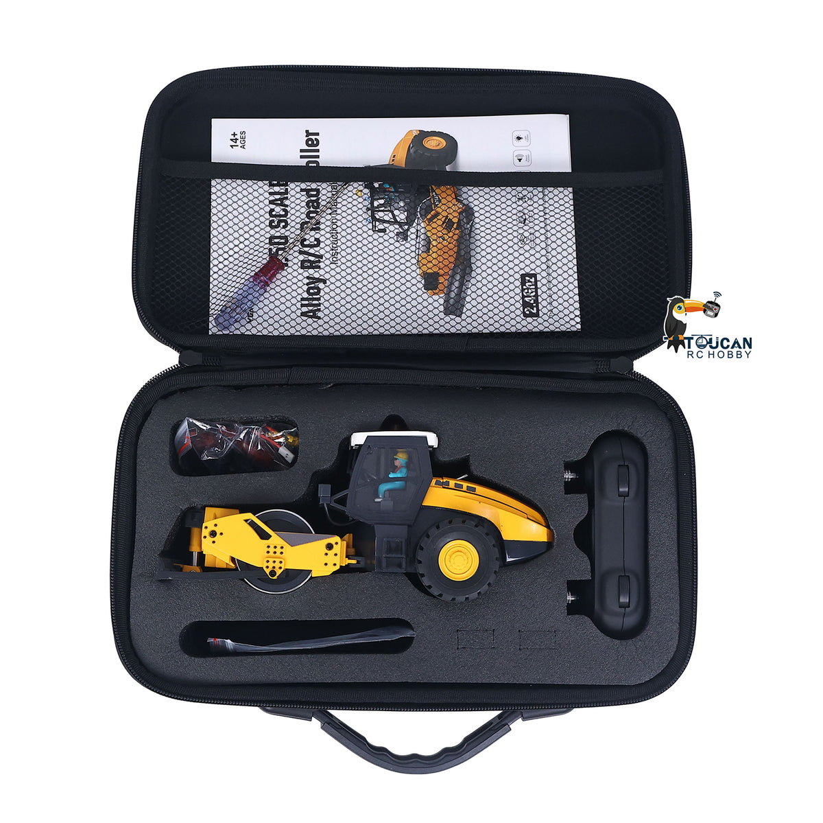 TOUCAN RC HOBBY Yi Gong 1/50 Mini Remote Control Road Roller RTR Electric RC Construction Vehicle Finished Model Metal Blade Lights Sounds Effect