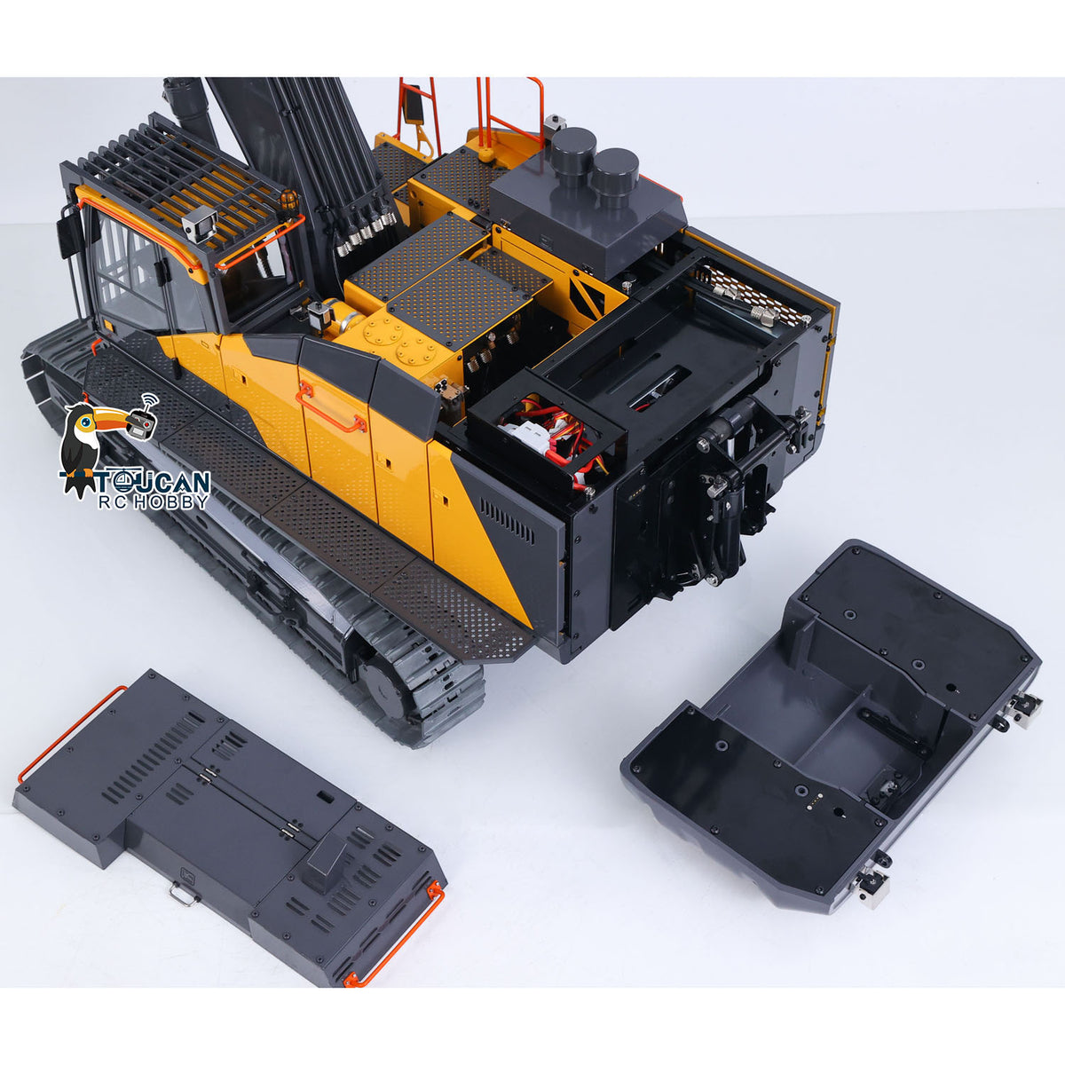 TOUCAN RC HOBBY MTModel EC950 1/14 Metal RC Hydraulic Excavator Dual Pump Digger Model 8CH Valve Ripper Light Sound Brushless Drive Motor Display Screens for Adult