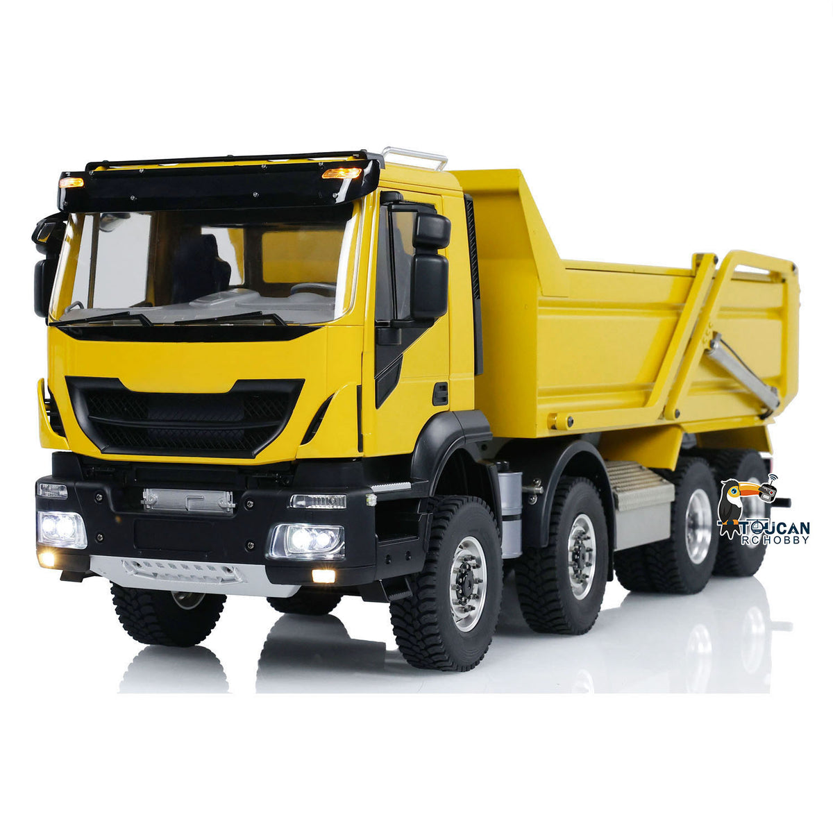 TOUCAN RC HOBBY MODOModel 1/14 Metal RC Hydraulic Dump Truck 8X8 Flip-Over Cover Lorry Vehicle Light Sound System Flysky ST8 Controller for Model Enthusiast