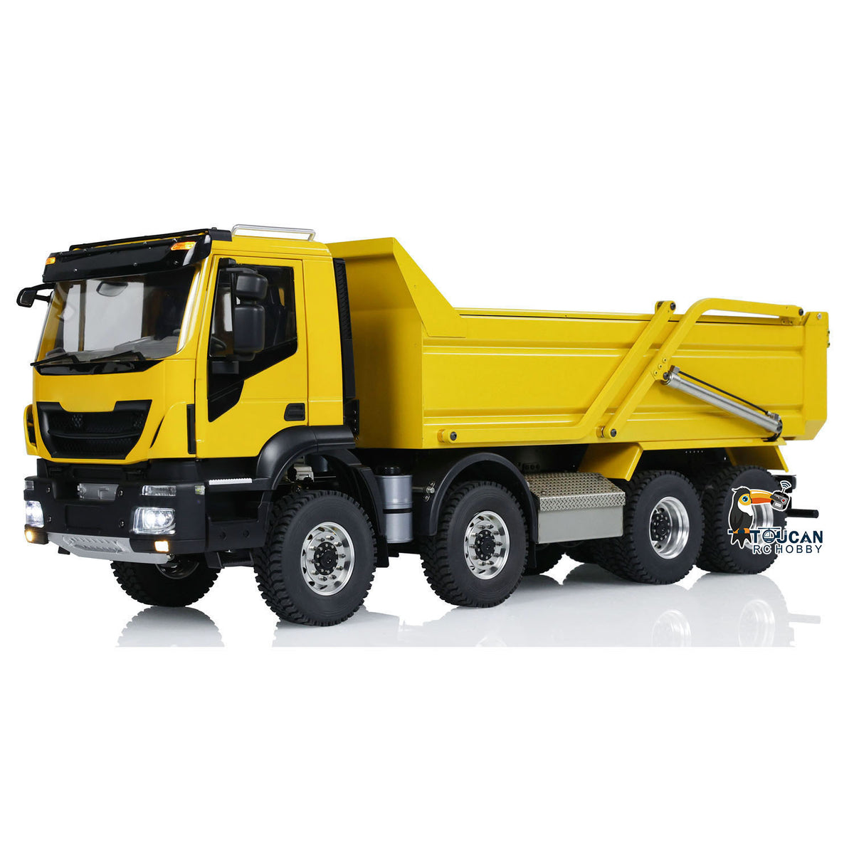 TOUCAN RC HOBBY MODOModel 1/14 Metal RC Hydraulic Dump Truck 8X8 Flip-Over Cover Lorry Vehicle Light Sound System Flysky ST8 Controller for Model Enthusiast