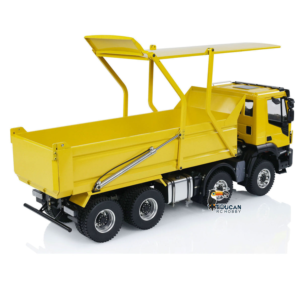 TOUCAN RC HOBBY MODOModel 1/14 Metal RC Hydraulic Dump Truck 8X8 Flip-Over Cover Lorry Vehicle Light Sound System Flysky ST8 Controller for Model Enthusiast