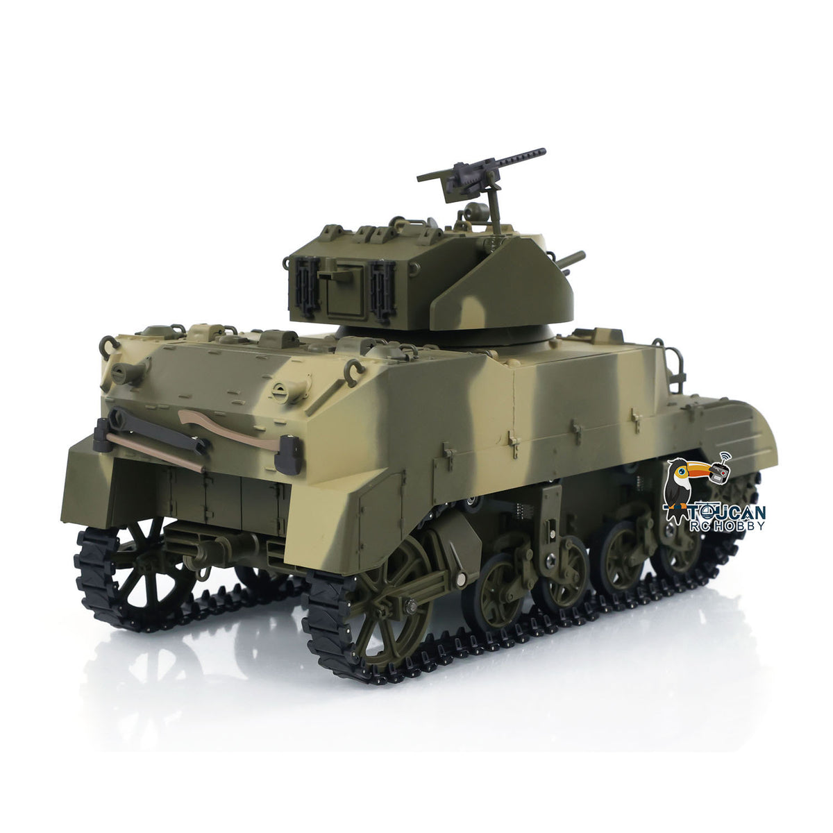 TOUCAN RC HOBBY Heng Long 1/16 RC Tank US M5A1 Stuart VI Remote Control RTR Light Tank 360 Smoking Radio System Barrel Recoil Light Flash Two Battery