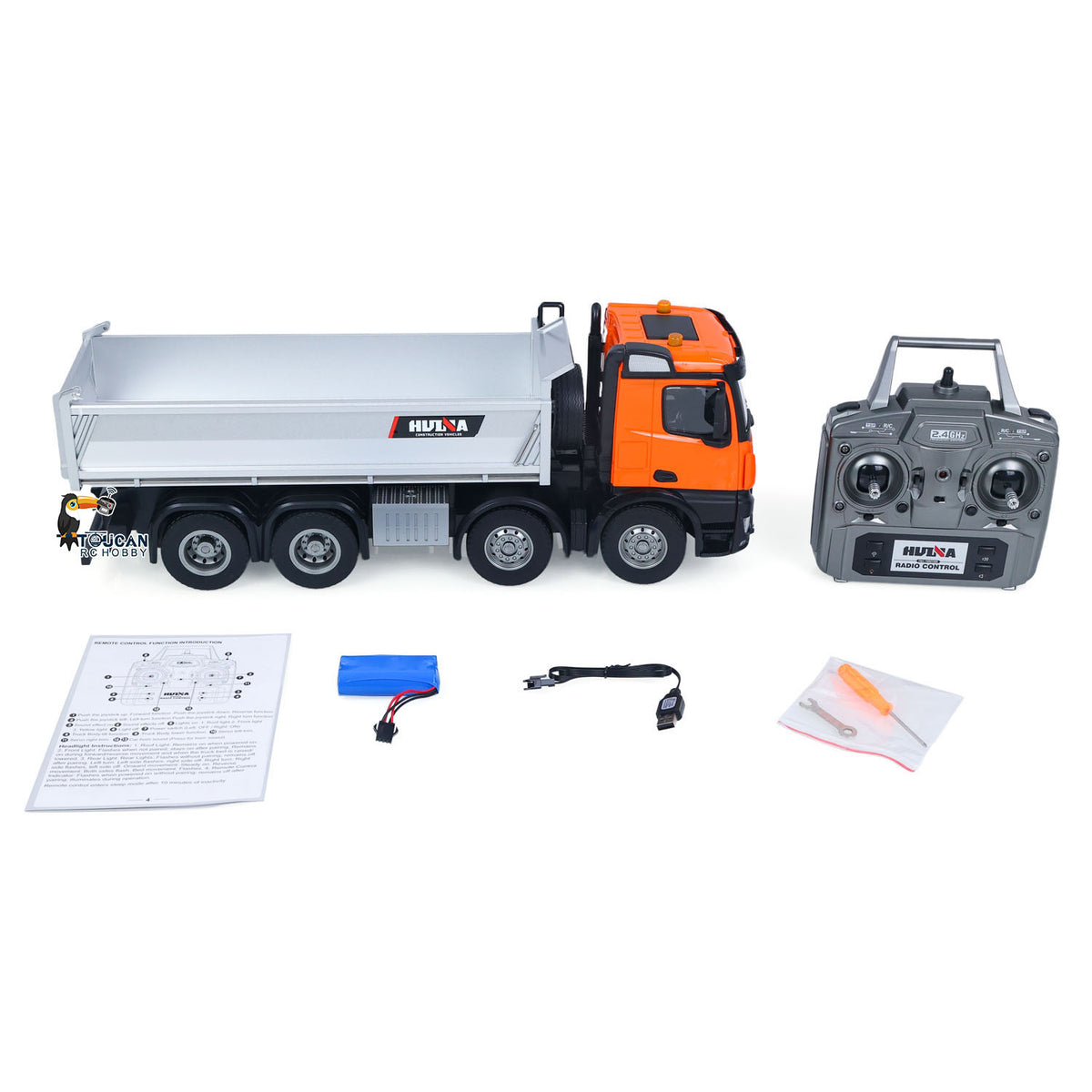 TOUCAN RC HOBBY HUINA 1/14 Metal Remote Control Dump Truck 1536-1 8X4 Electric Lifting RC Tipper Finished Model RTR Light Sound Effects Battery