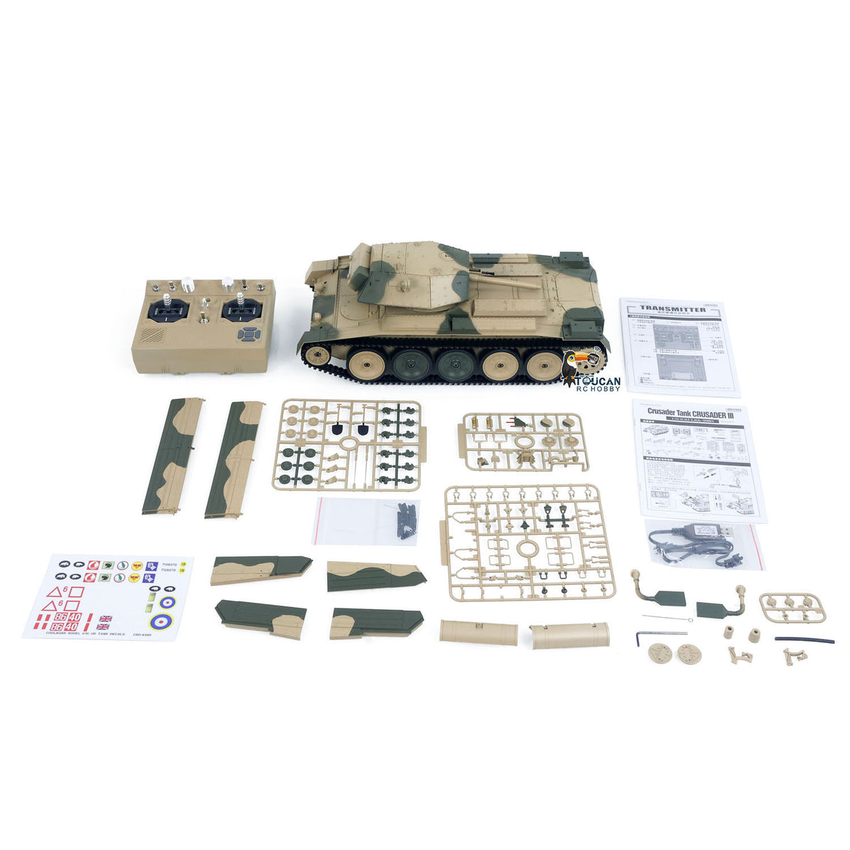 TOUCAN RC HOBBY CoolBank 1/16 Radio Control Tank Crusader MK III 360 Degre Turret Rotation Barrel Recoil Elevation Light Sound Smoke System