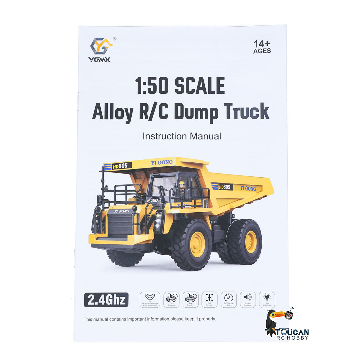 TOUCAN RC HOBBY Yi Gong Ready To Run 1/50 Electric Remote Control Dump Mining Truck RC Construction Vehicle Tipper Model Lights Sounds Effect USB Cable