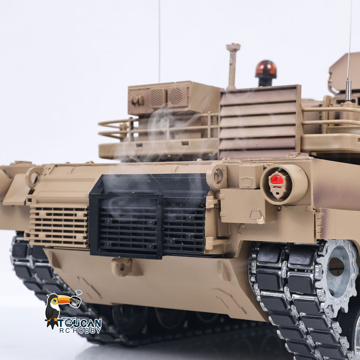 TOUCAN RC HOBBY Heng Long 1/16 RC Main Battle Tank Abrams M1A2 Metal Chassis Wheels Steel Gearbox Turret 360 Rotation Barrel Recoil Elevation Battery