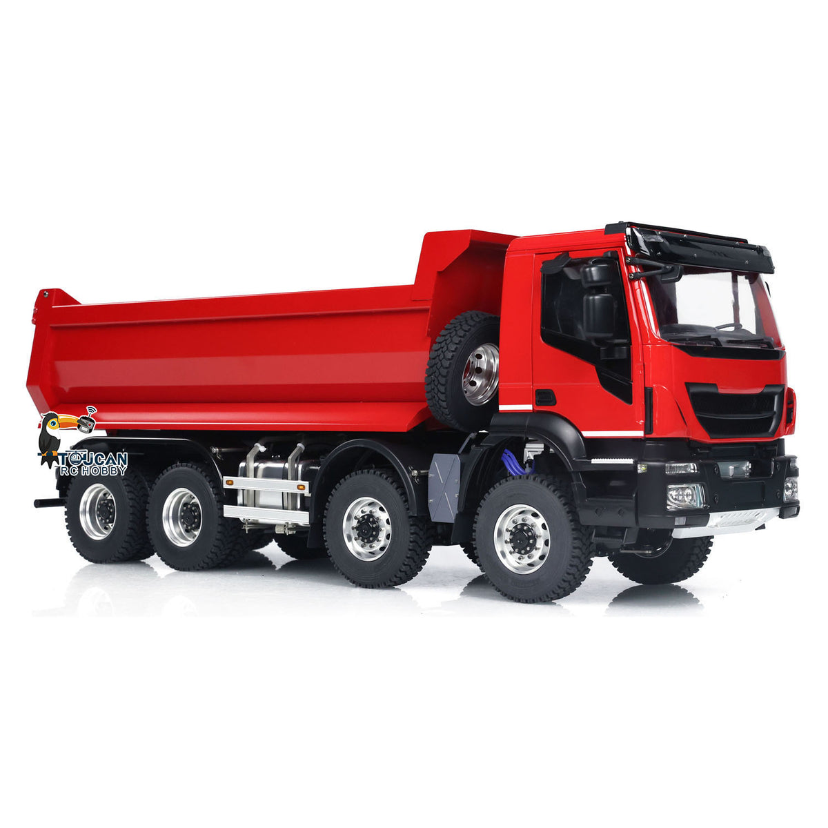 TOUCAN RC HOBBY MODO 1/14 8x8 Metal Hydraulic RC Dump Truck Remote Control Tipper Car Sound Lights Assembled Painted Model ESC Motor Servo