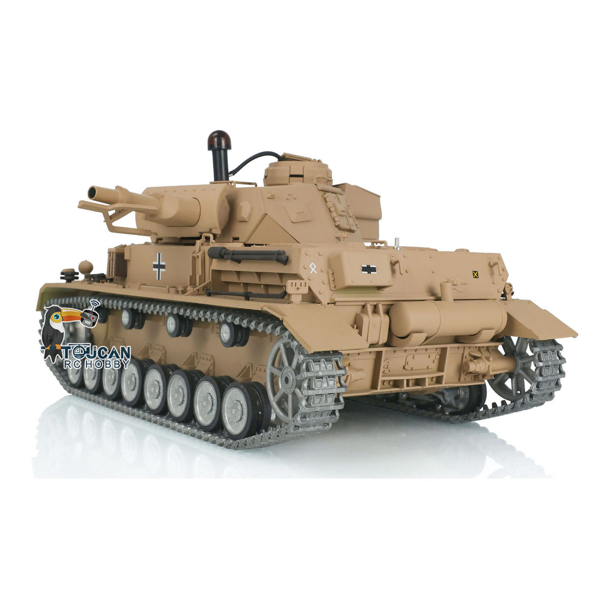 TOUCAN RC HOBBY Heng Long 7.0 1/16 Radio Tank 3858 German Panzer IV F RC Tank w/ 360Degrees Rotating Turret Metal Road Wheels Tracks IR System Battle