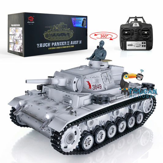 TOUCAN RC HOBBY Heng Long 1/16 Snow 7.0 Customized Panzer III H RTR RC Tank 3849 Metal Wheels Tracks Barrel Radio Controller 360 Degree Turret Rotation Infrared Combating Transmitter Receiver