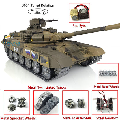 TOUCAN RC HOBBY Heng Long 1/16 TK7.0 Profession Russian T90 3938 RTR RC Tank 360 Degrees Turret Red Eyes Smoke BB IR Metal Track Sprockets Idlers Road Wheels