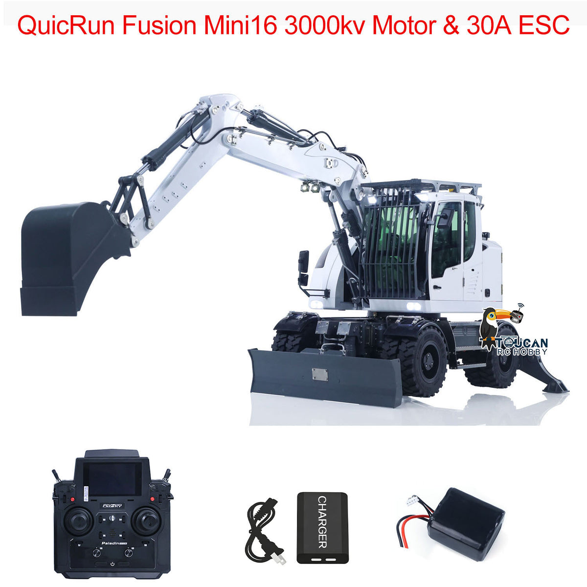 TOUCAN RC HOBBY CUT RC Hobby RC Hobby LR914 1/14 Metal RC Hydraulic Wheel Excavator RTR 8-Way Valve Axle Differential Lock Hobbywing Fusion Brushless Motor & ESC Quick Coupler Light Sound Tail Hook