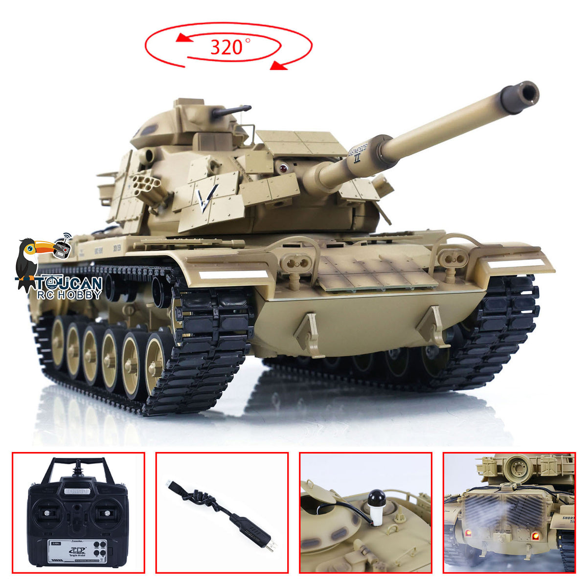 TOUCAN RC HOBBY US Stock Tongde Model 1/16 RC Battle Tank M60A1 ERA USA Remote Control Panzer Armored Hobby Model Sound BB Unit Assembled
