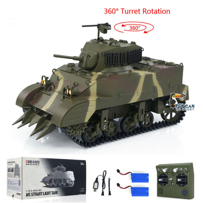 TOUCAN RC HOBBY Heng Long 1/16 RC Tank US M5A1 Stuart VI Remote Control RTR Light Tank 360 Smoking Radio System Barrel Recoil Light Flash Two Battery