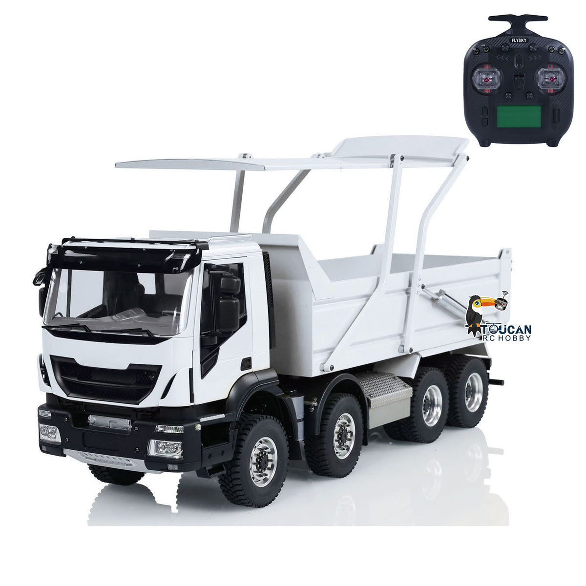 TOUCAN RC HOBBY MODOModel Metall 1/14 8x4 RC Muldenkipper ferngesteuertes hydraulisches LKW-Modell mit aufklappbarer Abdeckung, 2-Gang-Getriebe, LED-Beleuchtung und Soundsystem