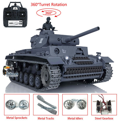 TOUCAN RC HOBBY Heng Long 1/16 TK7.0 Promotion Panzer III L RTR RC Tank 3848 Infrared Combat BB 360 Degrees Turret Smoke Metal Tracks Sprockets Idlers Barrel
