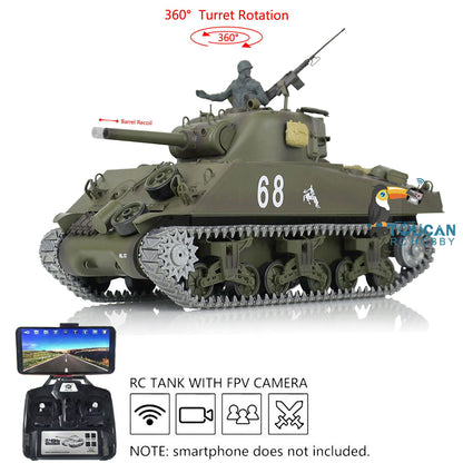 TOUCAN RC HOBBY Heng Long 1/16 TK7.0 USA M4A3 Sherman 3898 RTR RC Tank FPV Barrel Recoil 360 Degrees Turret BB IR Smoke Metal Tracks Sprockets Idlers Wheels