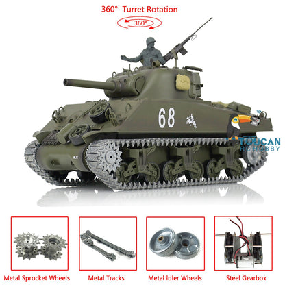 TOUCAN RC HOBBY Heng Long 1/16 TK7.0 Promotion USA M4A3 Sherman RTR RC Tank 3898 360 Degrees Turret Smoke BB IR Metal Barrel Tracks Sprockets Idlers Wheels Gearbox