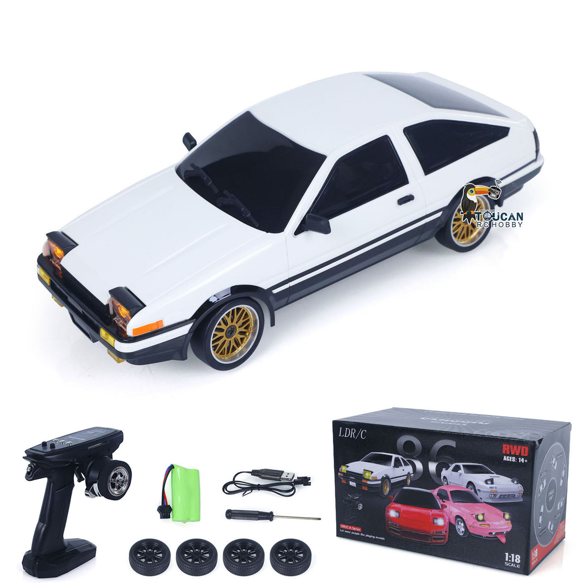 TOUCAN RC HOBBY LDRC LD1801 1/18 Scale RC Drift Car RWD AE86 Racing Vehicles Flip Light Gyroscope High Speed DIY Model Ready to Run