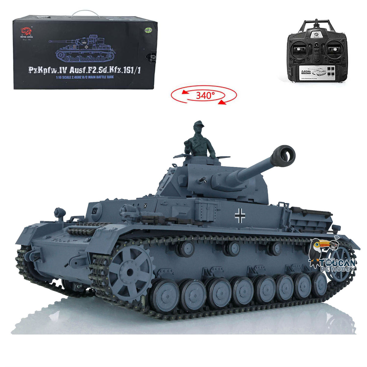 TOUCAN RC HOBBY US Stock 2.4Ghz Heng Long 1:16 Scale 7.0 Plastic German Panzer IV F2 RTR RC Tank Model 3859 BB Shooting Unit IR Transmitter