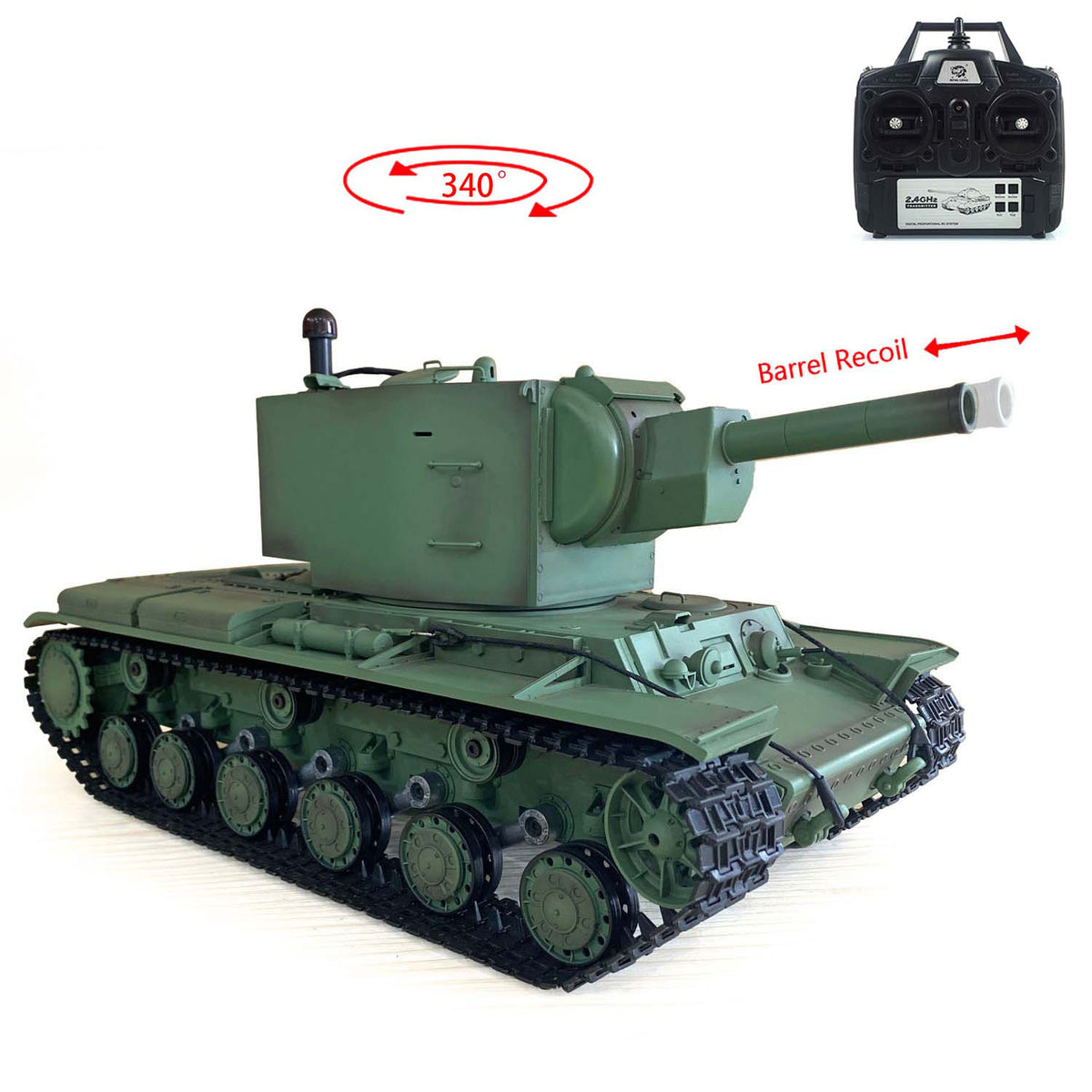TOUCAN RC HOBBY Heng Long 1/16 7.0 Version Plastique Peint Char RC Géant KV-2 Soviétique RTR 3949 Recul du canon Bras de suspension Tir de billes BB