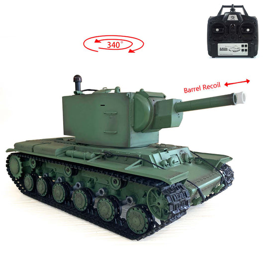 TOUCAN RC HOBBY Heng Long 1/16 7.0 Kunststoff-Version lackiert Gigant RC-Panzer Sowjetisch KV-2 RTR 3949 Rohr-Rückstoß Federungsarme BB-Schussfunktion