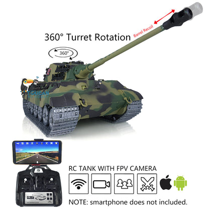 TOUCAN RC HOBBY US Stock Heng Long 1/16 7.0 Customized 3888A King Tiger RTR RC Tank Barrel Recoil FPV 360 Degree Turret IR BB Smoke Metal Road Drive Idler Wheels Tracks Gearbox