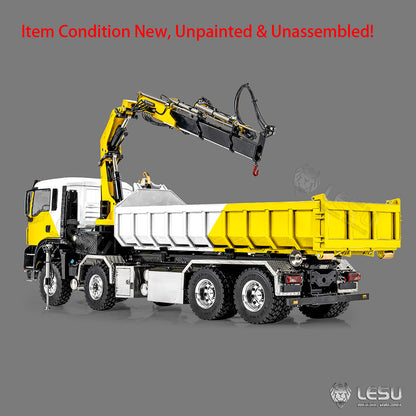 TOUCAN RC HOBBY LESU Z0124 1/14 8x8 Hydraulic Crane RC Roll Off Dump Truck with TGS Cabin Metal Chassis Telescopic Hook Lift 3 Speed Gearbox Light Sound System