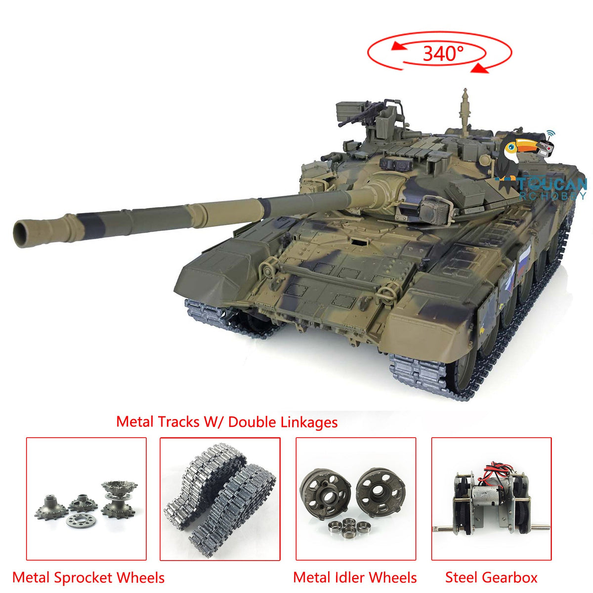 TOUCAN RC HOBBY Heng Long 1/16 TK7.0 Promotion Russia T90 3938 RTR RC Tank Infrared Combat BB Smoke Metal Sprockets Idlers Wheels Linkages Tracks Steel Gearbox