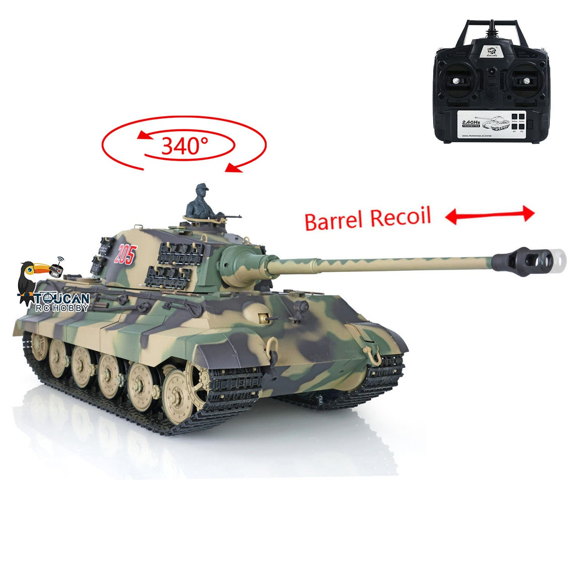 TOUCAN RC HOBBY Heng Long 1/16 TK7.0 Plastic German King Tiger Henschel 3888A RTR RC Tank with Barrel Recoil Infrared Combat BB Smoke Unit Sound Light