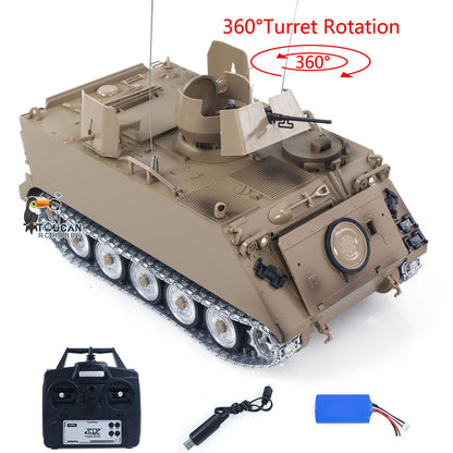 TOUCAN RC HOBBY Tongde Metal 1/16 RC Tank M113A1 Pro Edition Remote Control Electronic 360 Turret Rotation Infrared Combat System Smoke Unit Light Sound Adjustable Tracks Metal Wheels Gearboxes Battery