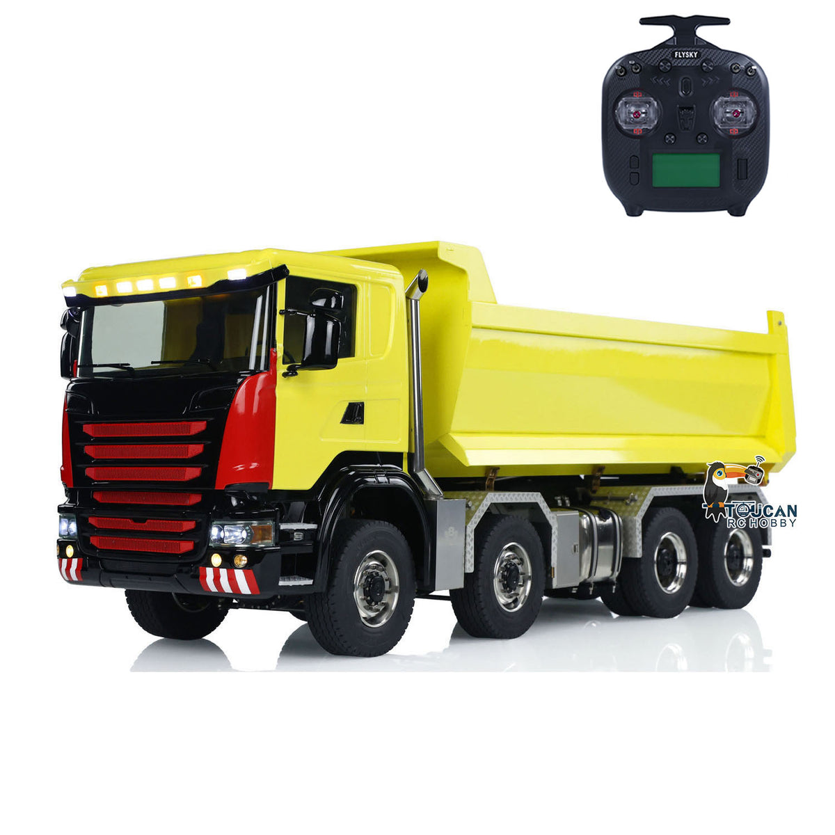 TOUCAN RC HOBBY LXY G88 1/14 Metal 8x8 RC Hydraulic Roll On Off Dump Truck PNP U-Shaped High Bucket 3 Speed Transmission Differential Lock Light Sound ST8 Controller for Construction Collectors