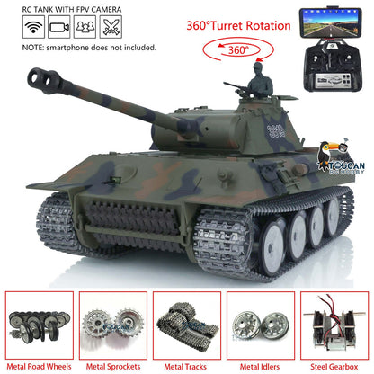 TOUCAN RC HOBBY US Stock Heng Long 1/16 TK7.0 German Panther RTR RC Tank 3819 FPV 360 Degrees Turret BB IR Smoke Metal Barrel Tracks Sprockets Idlers Road Wheels