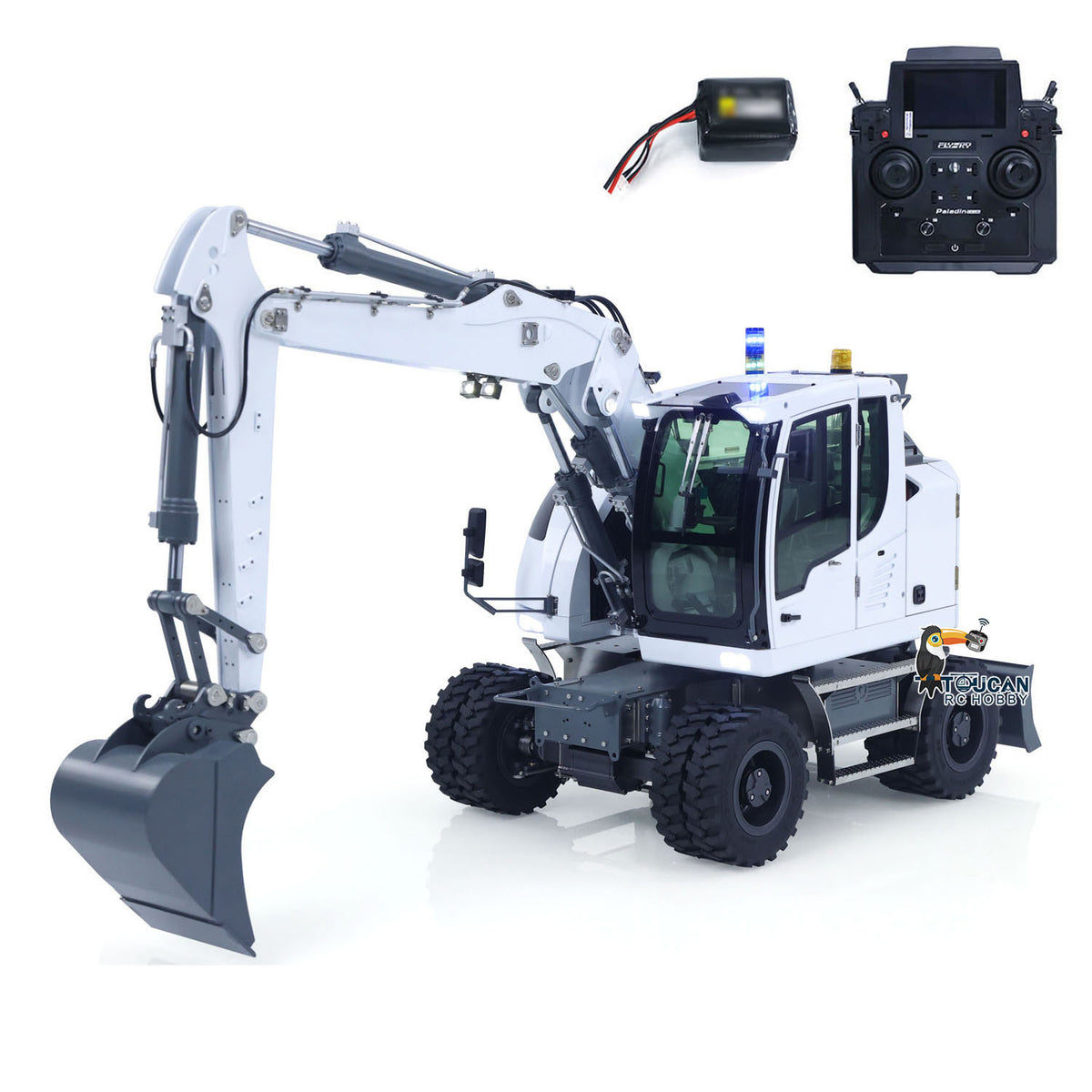 TOUCAN RC HOBBY CUT RC Hobby RC Hobby LR914 1/14 Metal RC Hydraulic Wheel Excavator RTR 7-Way Valve 4x4 Differential Lock Warning Light Sound Quick Release Coupler LCD Display for Digger Collectors