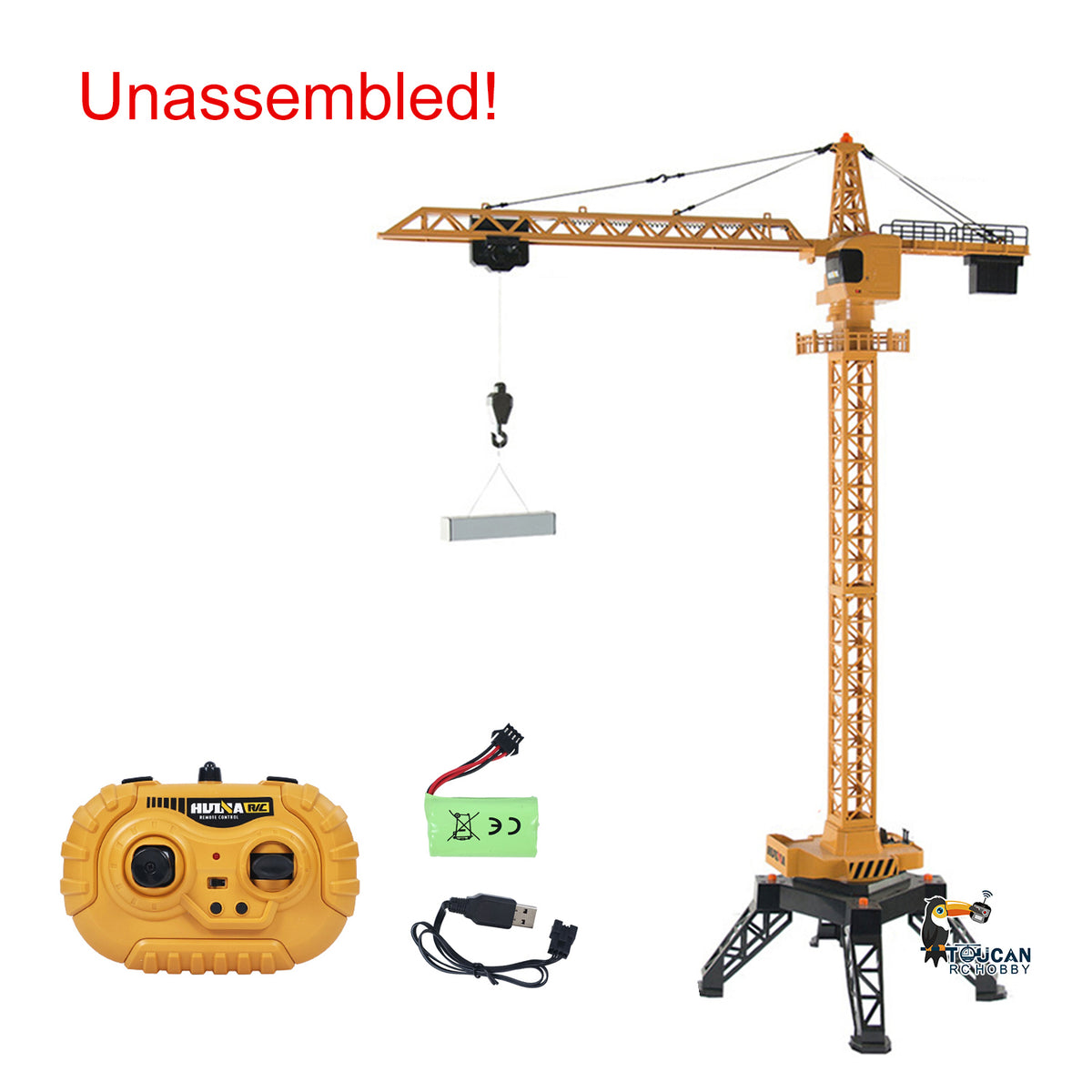 TOUCAN RC HOBBY HUINA Radio Lifting Tower Crane Model 1/14 Ready-To-Go 12CH 585 2.4G Remote Controller Battery Movable Crane Body Rotary
