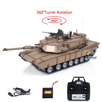 TOUCAN RC HOBBY Heng Long 1/16 RC Main Battle Tank Abrams M1A2 Metal Chassis Wheels Steel Gearbox Turret 360 Rotation Barrel Recoil Elevation Battery
